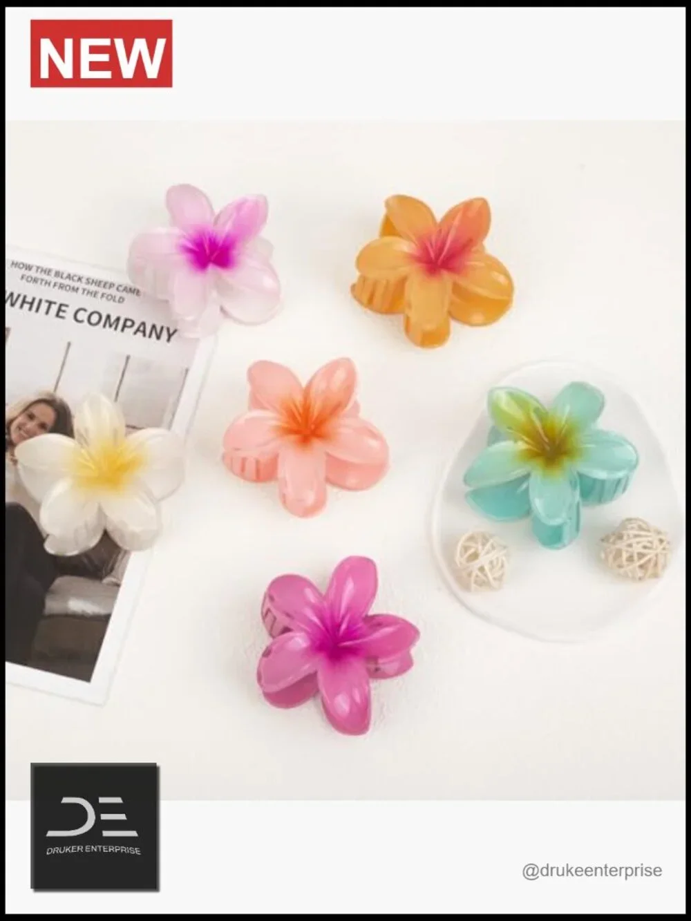 6 Flower Hair Claw Clips, Hawaiian Tropical Floral Clips for Women, Strong Hold